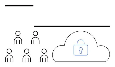 Secure Cloud Storage Concept with Group Users and Locked Cloud Stock Illustration