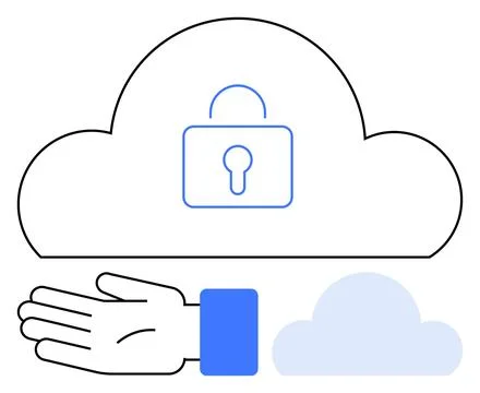 Secure Cloud Storage Concept with Hand and Lock Symbol Showing Data Protection イラスト素材