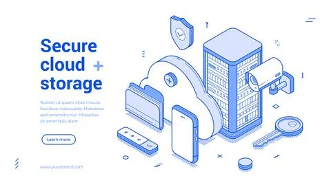 Secure cloud storage data safety information technology isometric web banne.. Stock Illustration