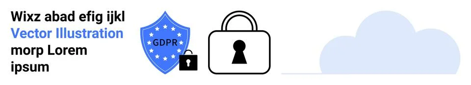 Secure Cloud Storage with GDPR Compliance Icon Featuring Padlock and Shield Illustrazione stock