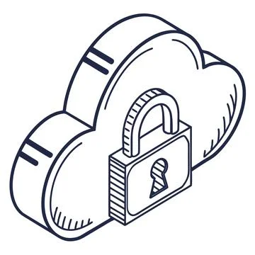 Secure Cloud Storage Outline Icon - Data Security Vector Illustration Stock Illustration