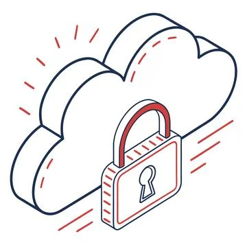 Secure Cloud Storage Outline Icon - Data Security Vector Illustration Stock Illustration