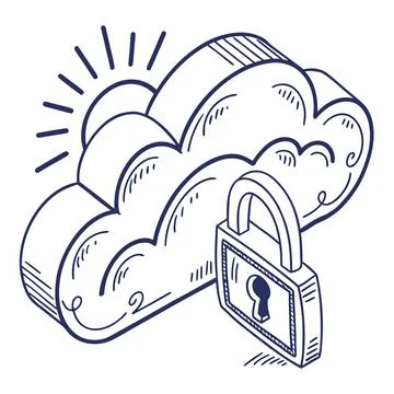 Secure Cloud Storage Outline Icon - Data Security Vector Illustration Illustrazione stock