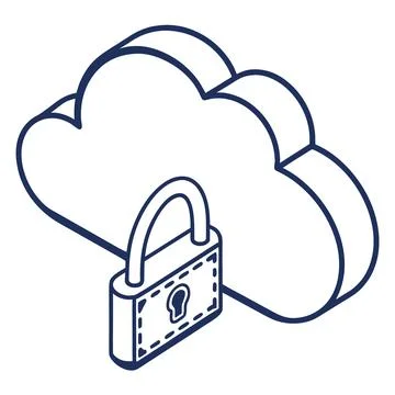 Secure Cloud Storage Outline Icon - Data Security Vector Illustration Illustrazione stock
