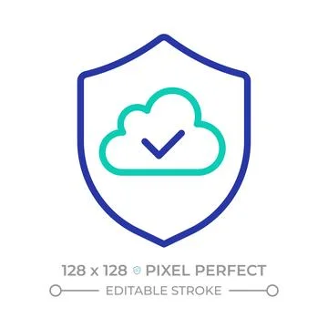 Secure cloud storage pixel perfect two color line icon Stock Illustration