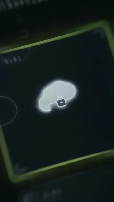 Secure cloud symbol with illuminated lock indicating data protection Stock Footage 335466889