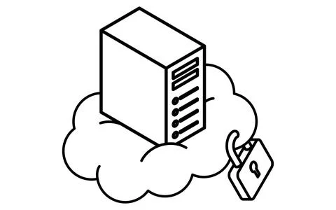Secure cloud web server isometric line icon with rectangular hosting server.. イラスト素材