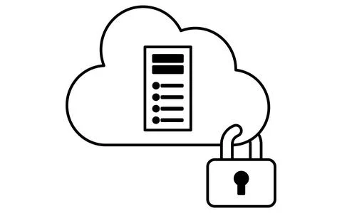 Secure cloud web server line icon with rectangular hosting server and secur.. Stock Illustration