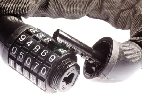 Secure coded lock isolated on white Foto stock