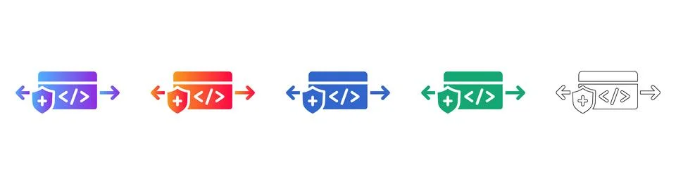 Secure Coding Protection Icons Stock Illustration