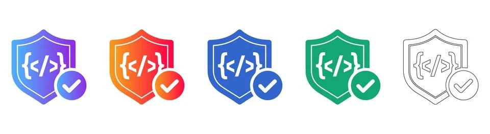 Secure Coding Shield Icon Set Illustrazione stock