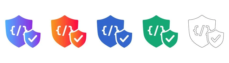 Secure Coding Shield Icon Set for Cybersecurity Illustrazione stock