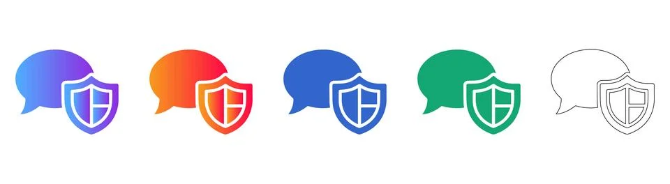Secure Communication Chat Shield Icons Stock Illustration
