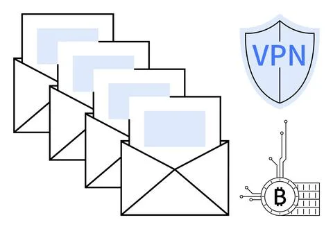 Secure Communication with Encrypted Emails and Blockchain Technology for VPNs Stock Illustration