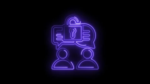 Secure communication icon neon glowing on black background two people talking Video stock 333962104
