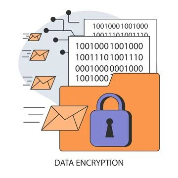 Secure Communications. Advanced data encryption transforms messages Illustrazione stock