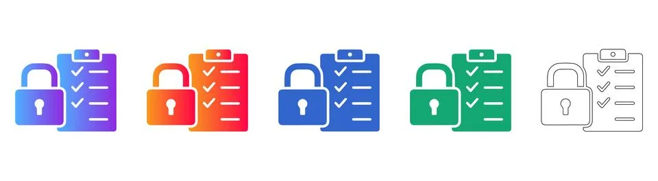 Secure Compliance Checklist and Data Protection Icons イラスト素材