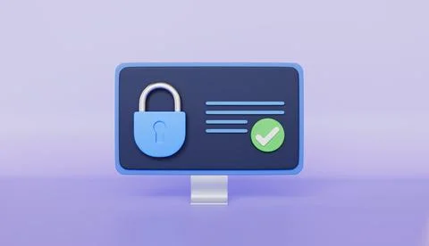 Secure Computer Screen with Padlock, Checkmark and security concept Illustrazione stock