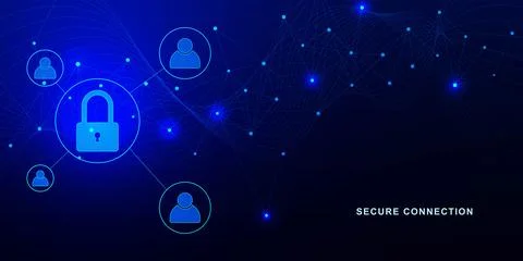 Secure connection and cyber security with padlocks and people sign. 스톡 일러스트