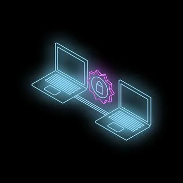 Secure connection between two laptops sharing data with a padlock Illustrazione stock