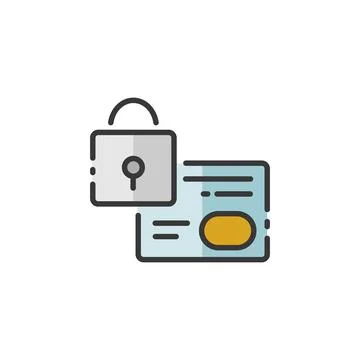 Secure credit card payment. Security padlock. Filled color icon. Commerce vec Stock Illustration