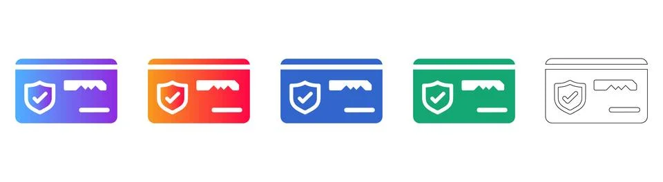 Secure Credit Card Payment Shield Icon Set Stock Illustration