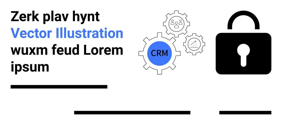 Secure CRM Integration Gear with Lock Symbol and Text in Black and Blue Stockillustratie