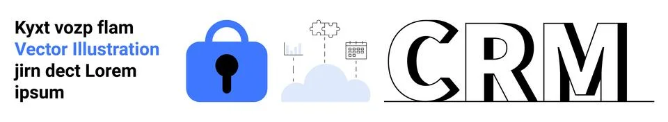 Secure CRM System Depicted With Lock and Cloud Elements Illustrazione stock