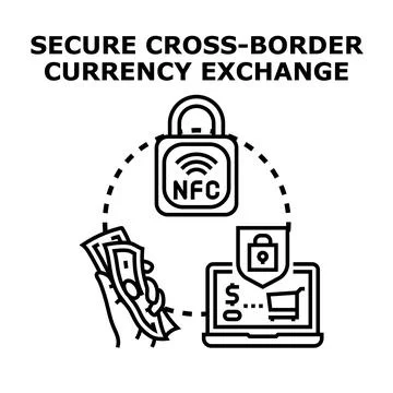 Secure cross border currency exchange financial operation Stock Illustration