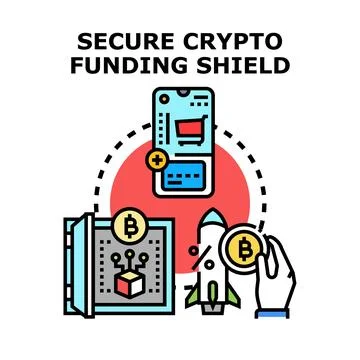 Secure crypto funding shield protecting digital assets Stock Illustration