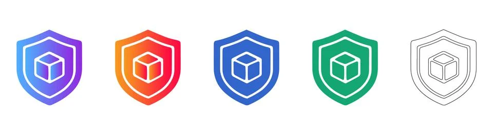 Secure cube shield icon set for cyber protection concepts Stock-Illustration