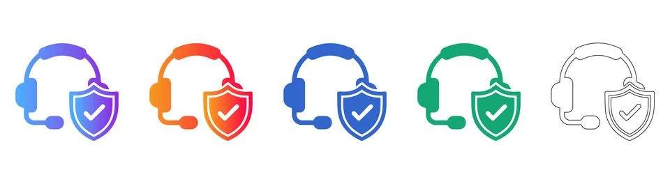 Secure Customer Support Headset Icons Stock Illustration