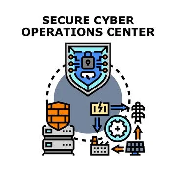 Secure cyber operations center protecting data and infrastructure Stock Illustration