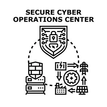 Secure cyber operations center protecting data and infrastructure Stock Illustration