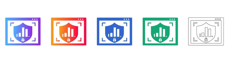 Secure Dashboard Analytics Shield Icons Stock Illustration
