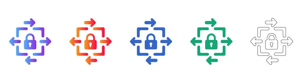 Secure Data Access and Lock Icon Set Stock Illustration
