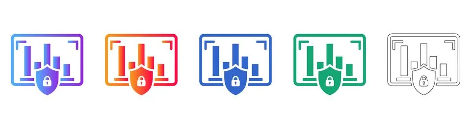 Secure Data Analysis Browser Icons Set Stock Illustration