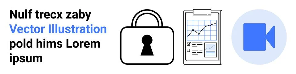 Secure Data Analysis with Report and Video Icon for Business Presentations Stock Illustration