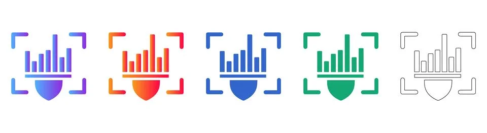 Secure Data Analysis Shield Icons Stock Illustration