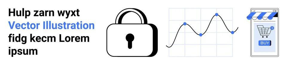 Secure Data Analytics and E-Commerce Lock Concept in Vector Art Stock Illustration
