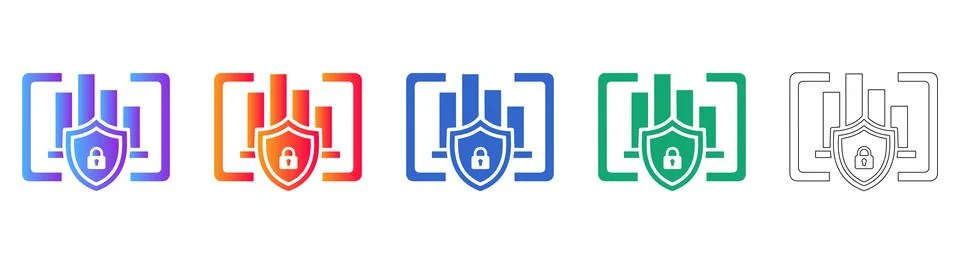 Secure Data Analytics Bar Chart Icon Set Stock Illustration