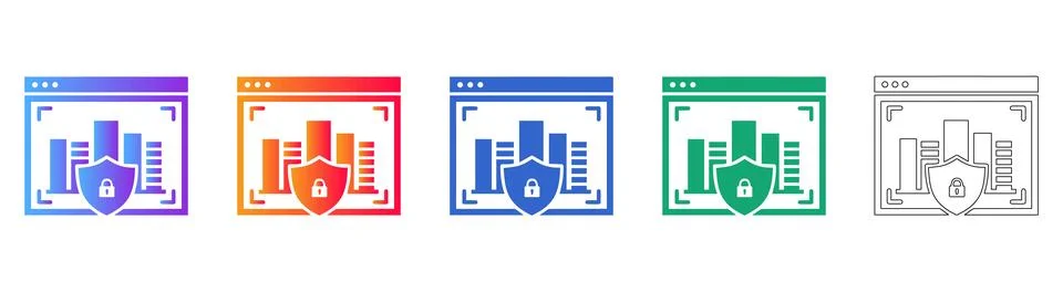 Secure Data Analytics Dashboard Icons 库存插图