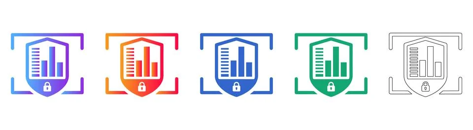 Secure Data Analytics Shield Icon Set Stock Illustration