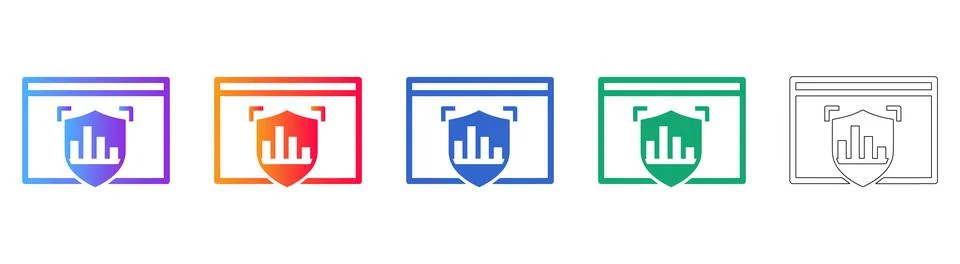 Secure Data Analytics Shield Icon Set Illustrazione stock