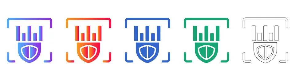 Secure Data Analytics Shield Icon Set イラスト素材