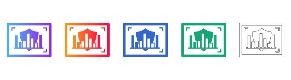 Secure Data Analytics Shield Icons Stock Illustration