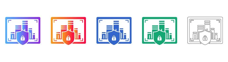 Secure Data Analytics Shield Icons Stock Illustration