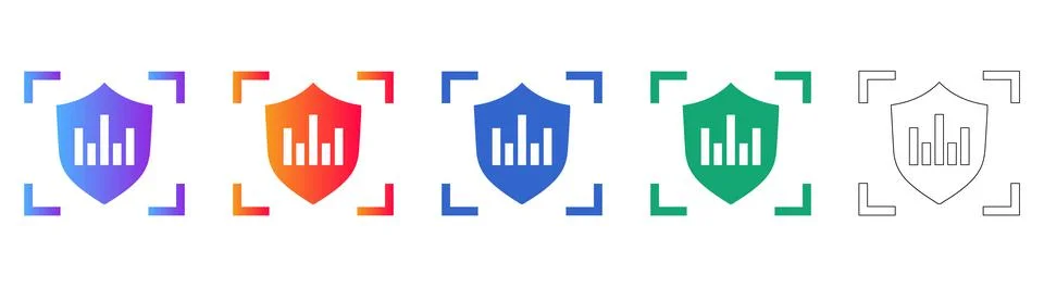 Secure Data Analytics Shield Icons Stock Illustration