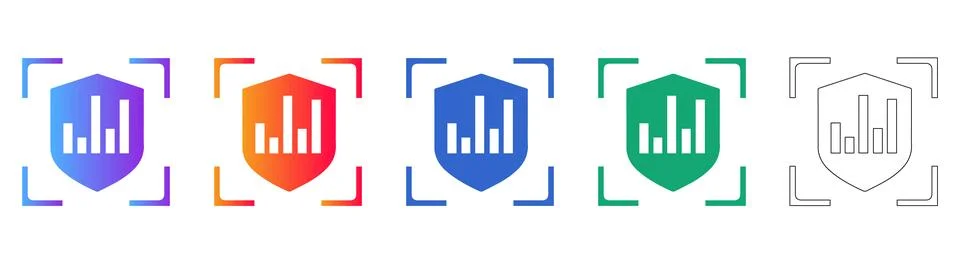 Secure Data Analytics Shield Icons 库存插图