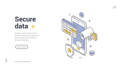 Secure Data And Digital Cybersecurity Protection Isometric Banner Template .. 스톡 일러스트